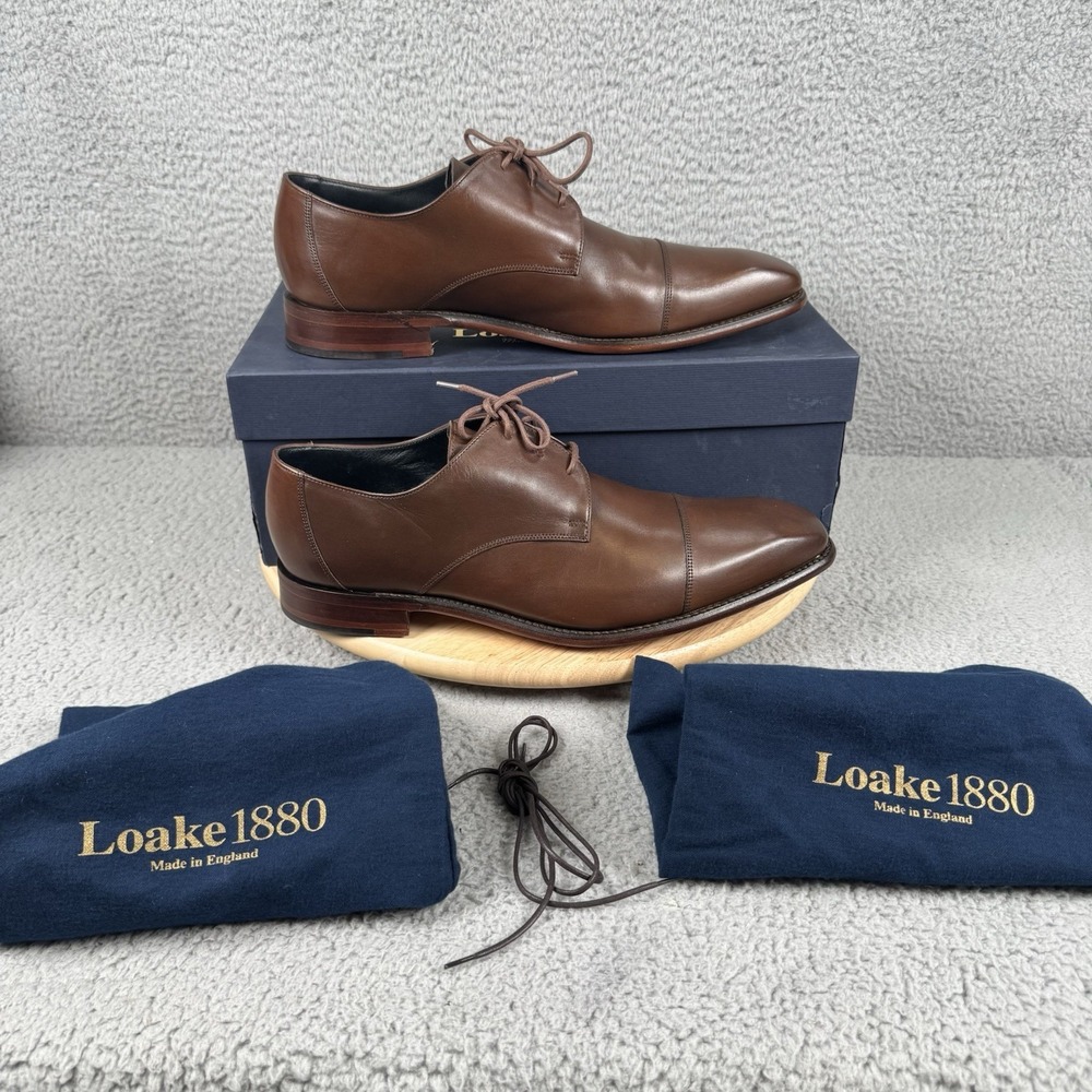 Loake 1880 Keats Mens UK 11 F Dark Brown Burnished Calf Leather Lace Up Oxford